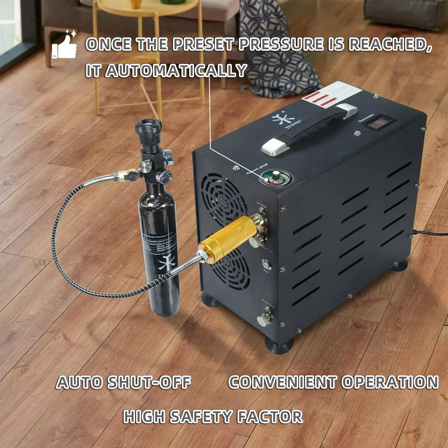 TUDIVING PCP Air Compressor, 4500psi/300bar Auto stop 800W Air Compressor, Oil/Water Free Portable