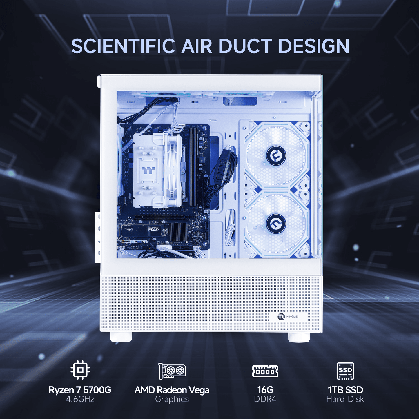 Ningmei Lumishore Gaming PC AMD Ryzen 7 5700G 16GB RAM 1TB SSD WiFi Windows 11 Gaming Desktop