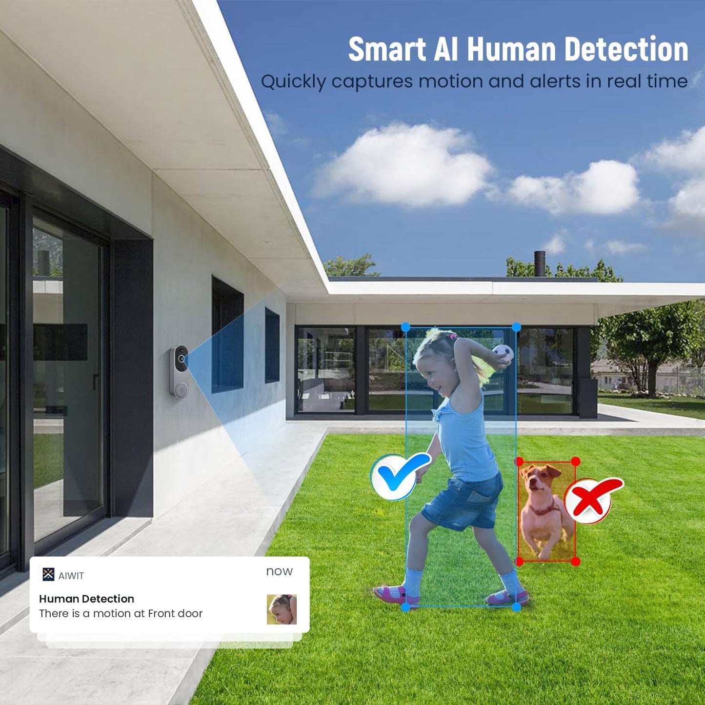 Wireless Doorbell Camera with Chime, Video Doorbell Security Camera with Batteries for Home