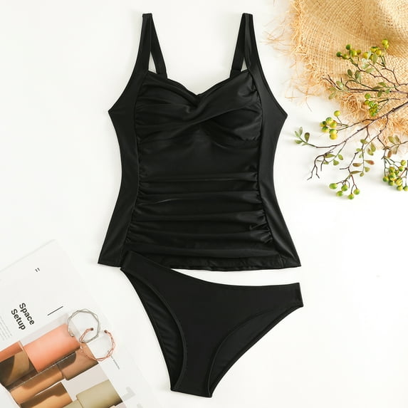 SOMER Women's Tankini Swimsuit 2 Piece Set Bathing Suits Tummy Control High Waisted Ruched Bikini Swimwear