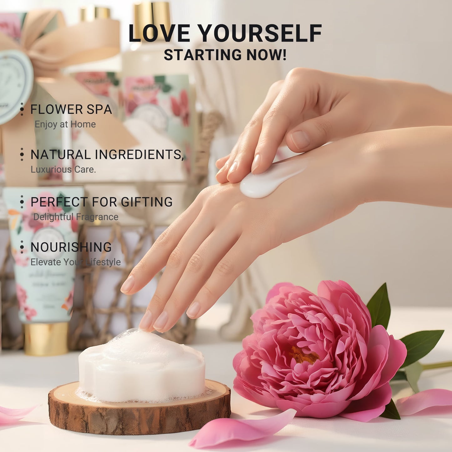 Poamcn Bath and Body Gift Set,Home Spa Gift Basket Set for Women,Japanese Cherry Blossom Scent,9 Piece Set