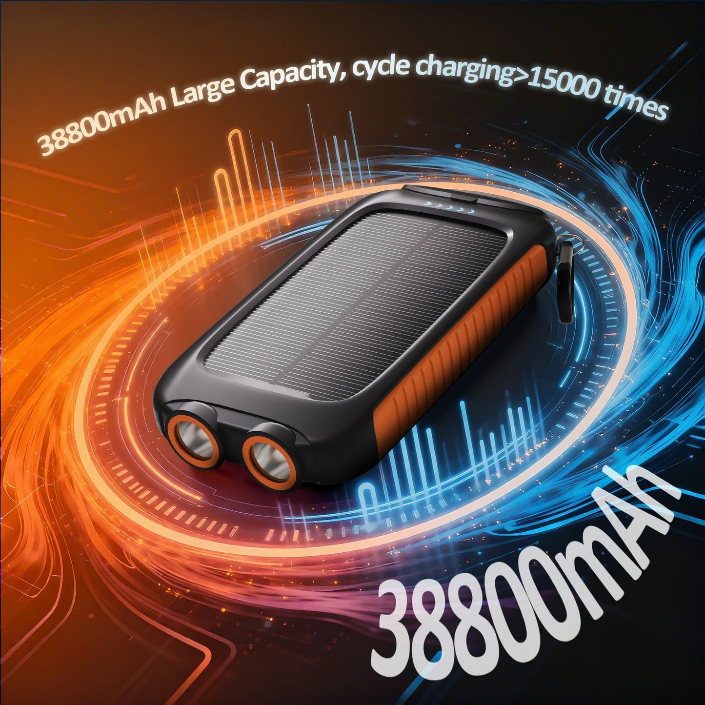 SOLPOWBEN 38800mAh Solar Power Bank Compatible for Iphone/Android 12W Portable Charger Power Bank with 2 SOS Flashlight Battery Pack for Outdoor Camping Hiking(Orange)