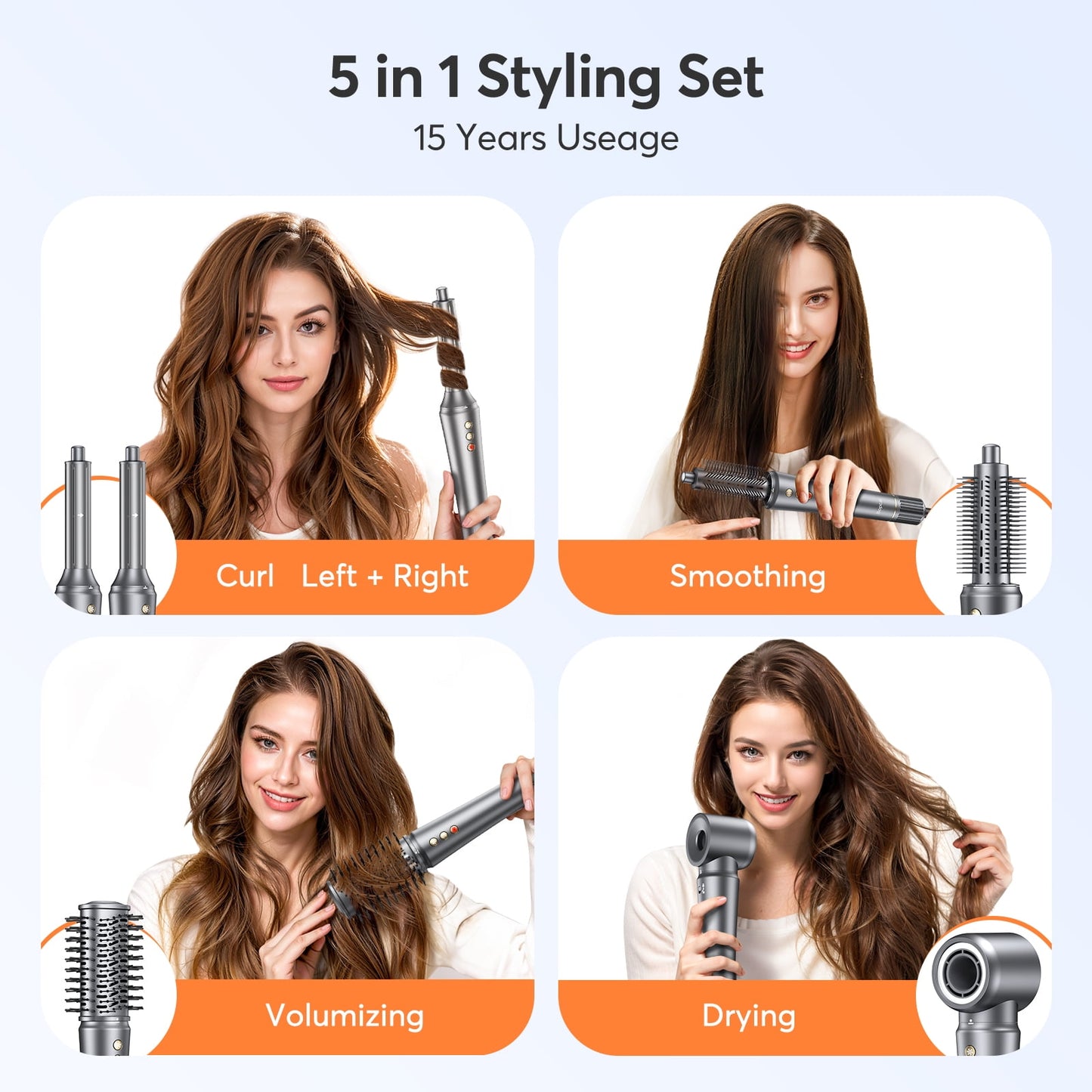 5 in 1 Air Wrap Hair Styler for Women, Bopcal Ion High-Speed Hair Dryer Brush, Fast Drying, Curling,Volumize, Straighten, Multi-function Hair Styling Tool, Gray