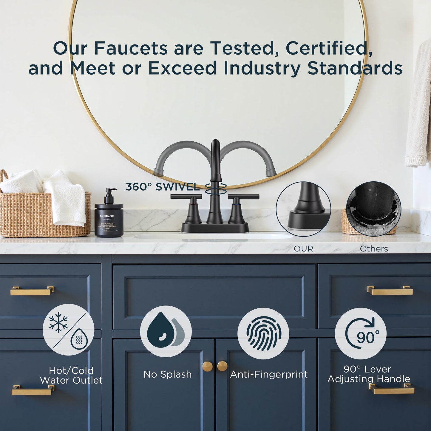 TVOFEK 4 inch Centerset Bathroom Faucet 2 or 3 Hole with Pop up Drain and cUPC Hose, 2-Handle Matte Black Vanity Faucets for Restroom RV Bar