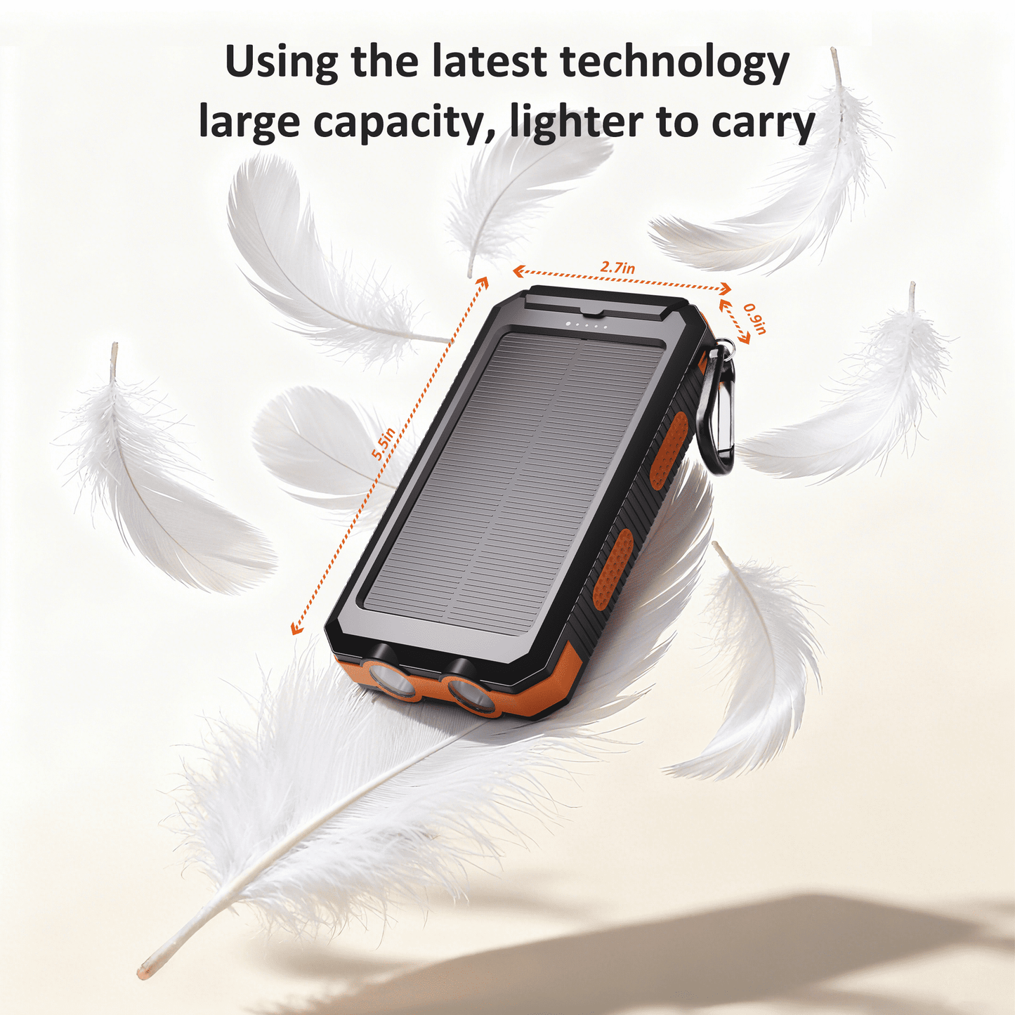 Solpowben 20000mAh Solar Power Bank Compatitble for iphone Portable Solar Power Bank with Dual 5V USB Ports 2 Flashlight Compass Battery Pack for Outdoor Camping Hiking(Orange)