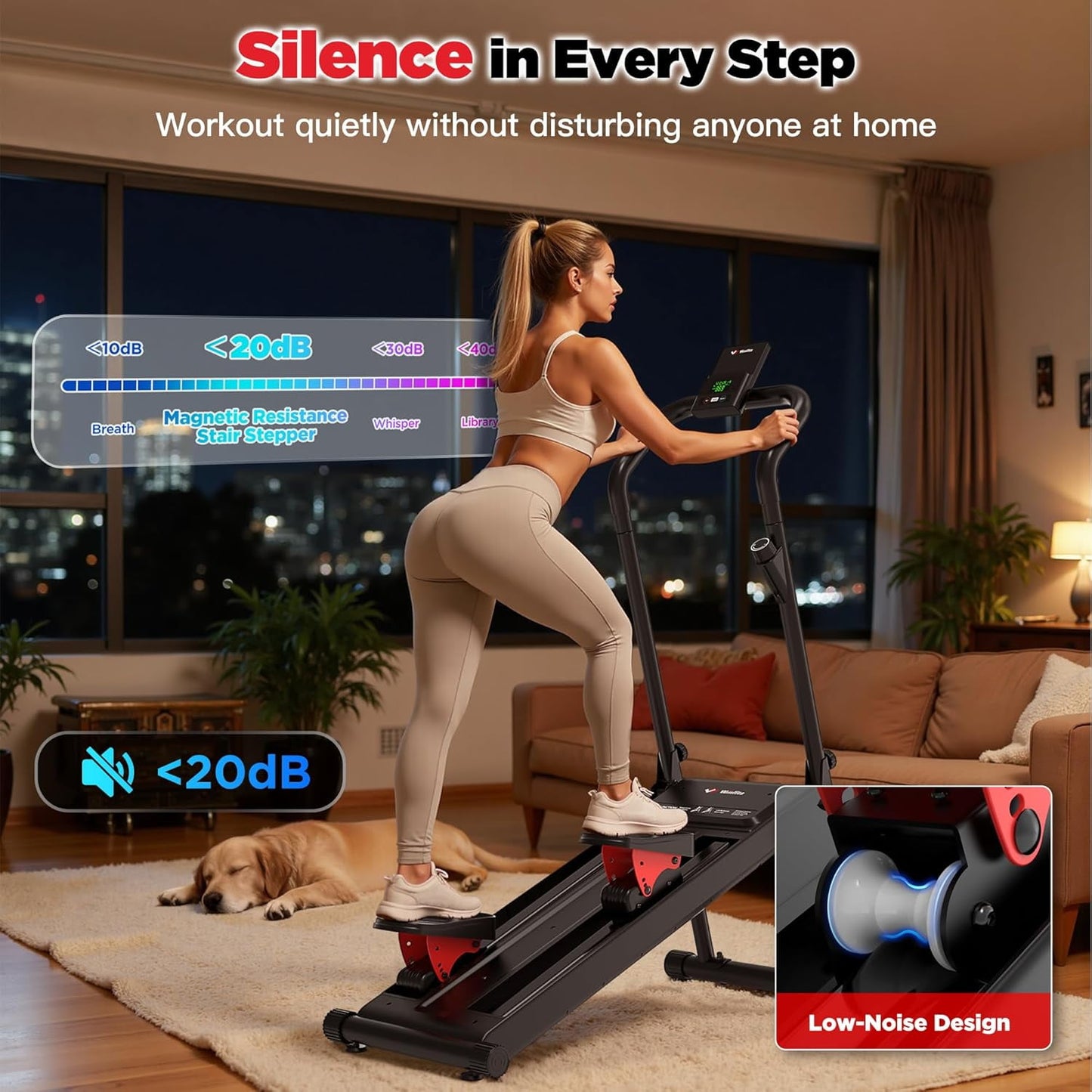 Magnetic Stair Stepper Machine with Level-Free Resistance Control, Cardio Climber for Home Gym, Compact Vertical Stepping with 8-Type Data Display, Tablet Holder, 2 Incline Levels, Transport Wheels