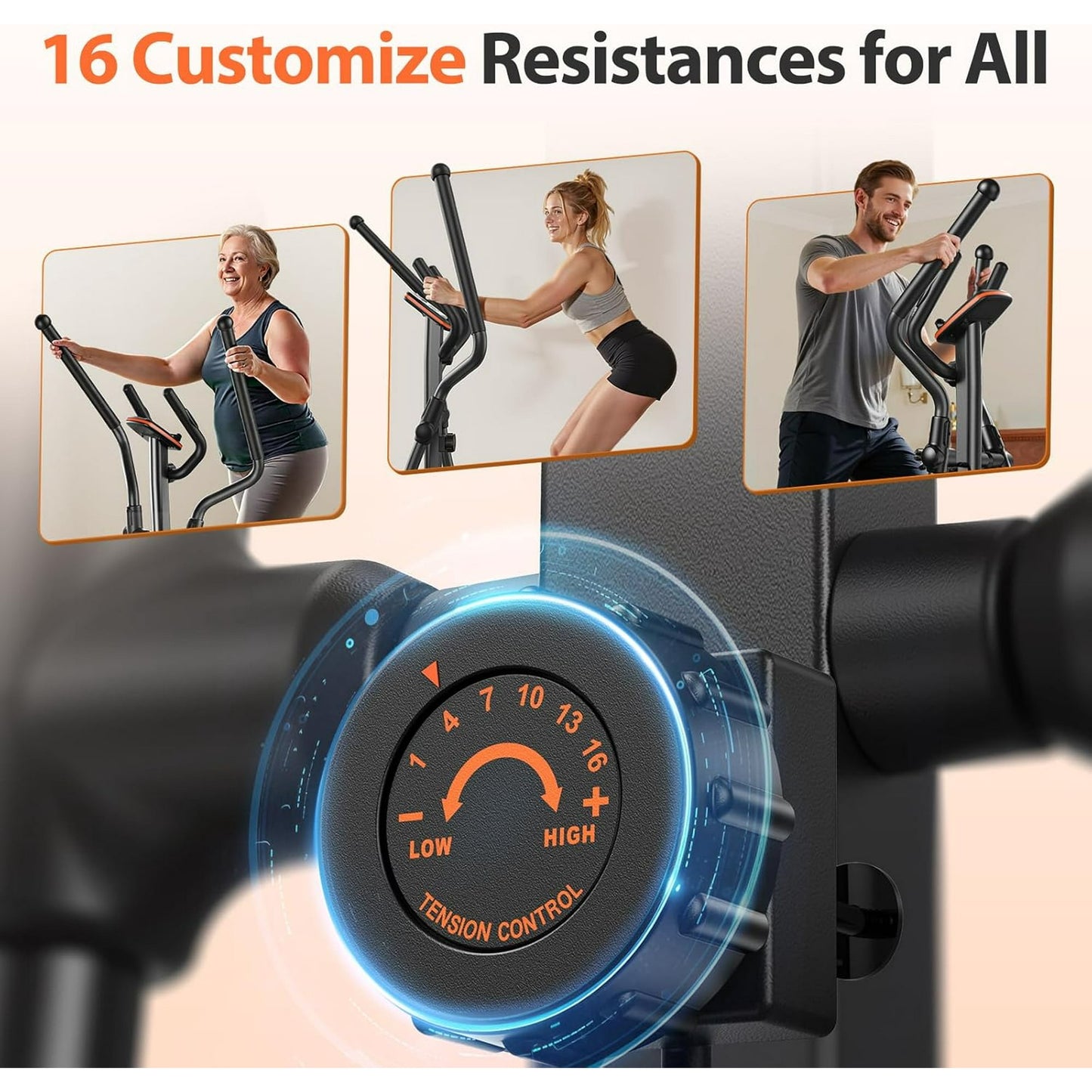 Elliptical Machine, Elliptical Exercise Machine with 16-Level Resistance&Hyper-Quiet Magnetic Driving System, Elliptical Machine for Home with LCD Monitor&15.5IN Stride, 350LBS Weight Capacity