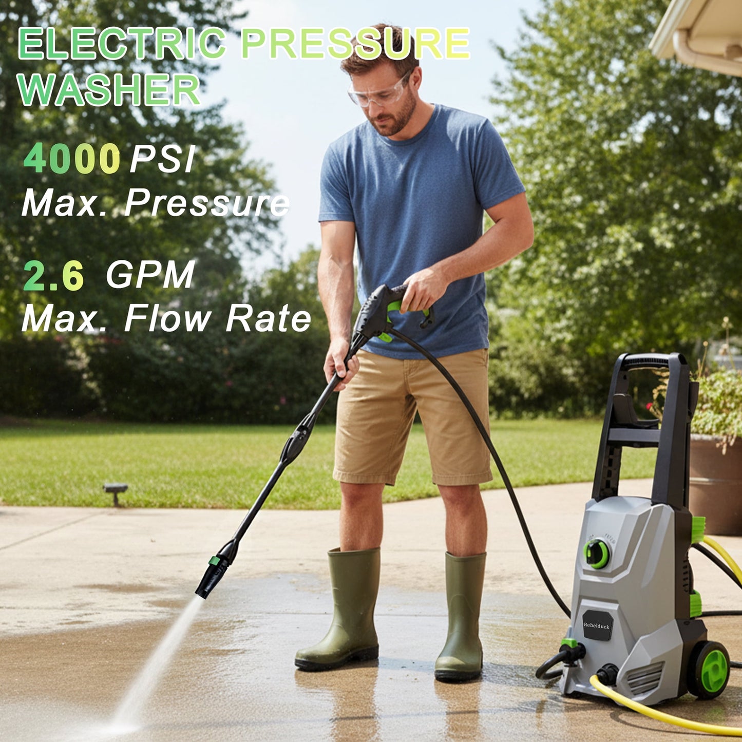 4000 PSI Electric Pressure Washer Max 2.6 GPM Power Washer with Adjustable Nozzle 0-120°,Foam Cannon 35FT Power Cord 20FT Hose for Car Garden Yard Hom