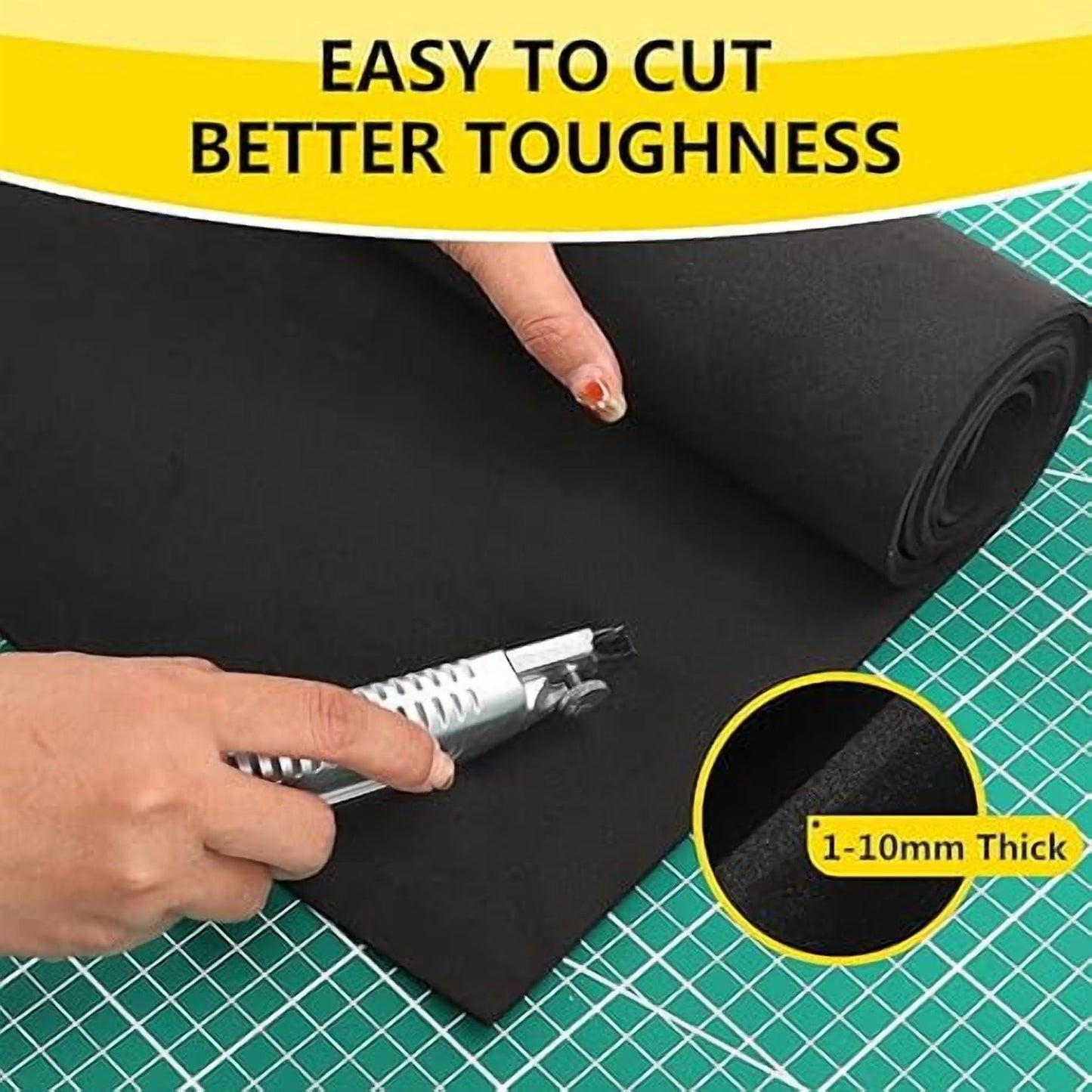 Black EVA Foam Sheets(1-10mm Thk), 1mm Craft Foam for Cosplay Supplies, 49"x13.5" with High Density 86kg/m3 Foam Roll for Art/Halloween Costume/DIY Project