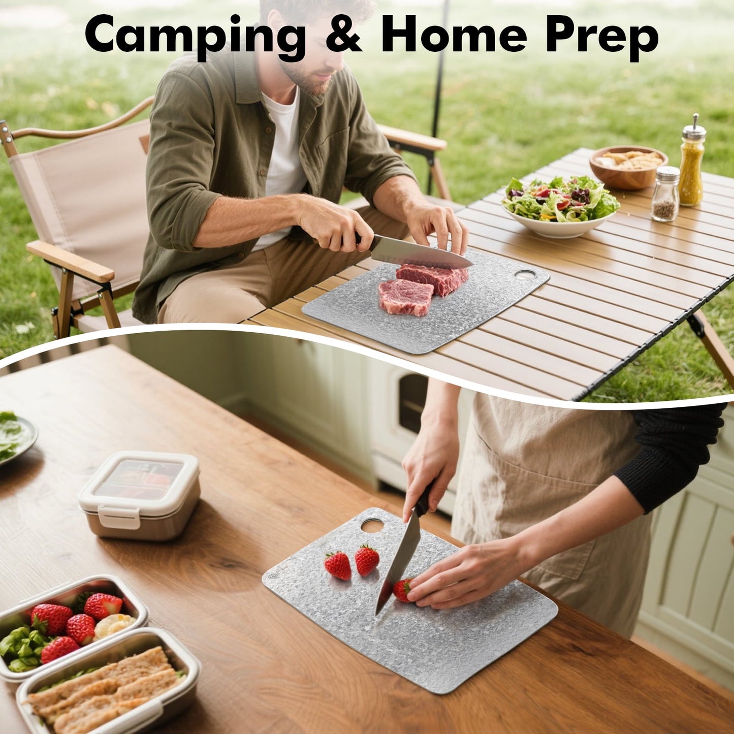 100% Pure Titanium Cutting Board – EPA-Certified Cutting Board, Double-Sided Pure Titanium Cutting Board for Kitchen and Outdoor Cooking (12"x8")