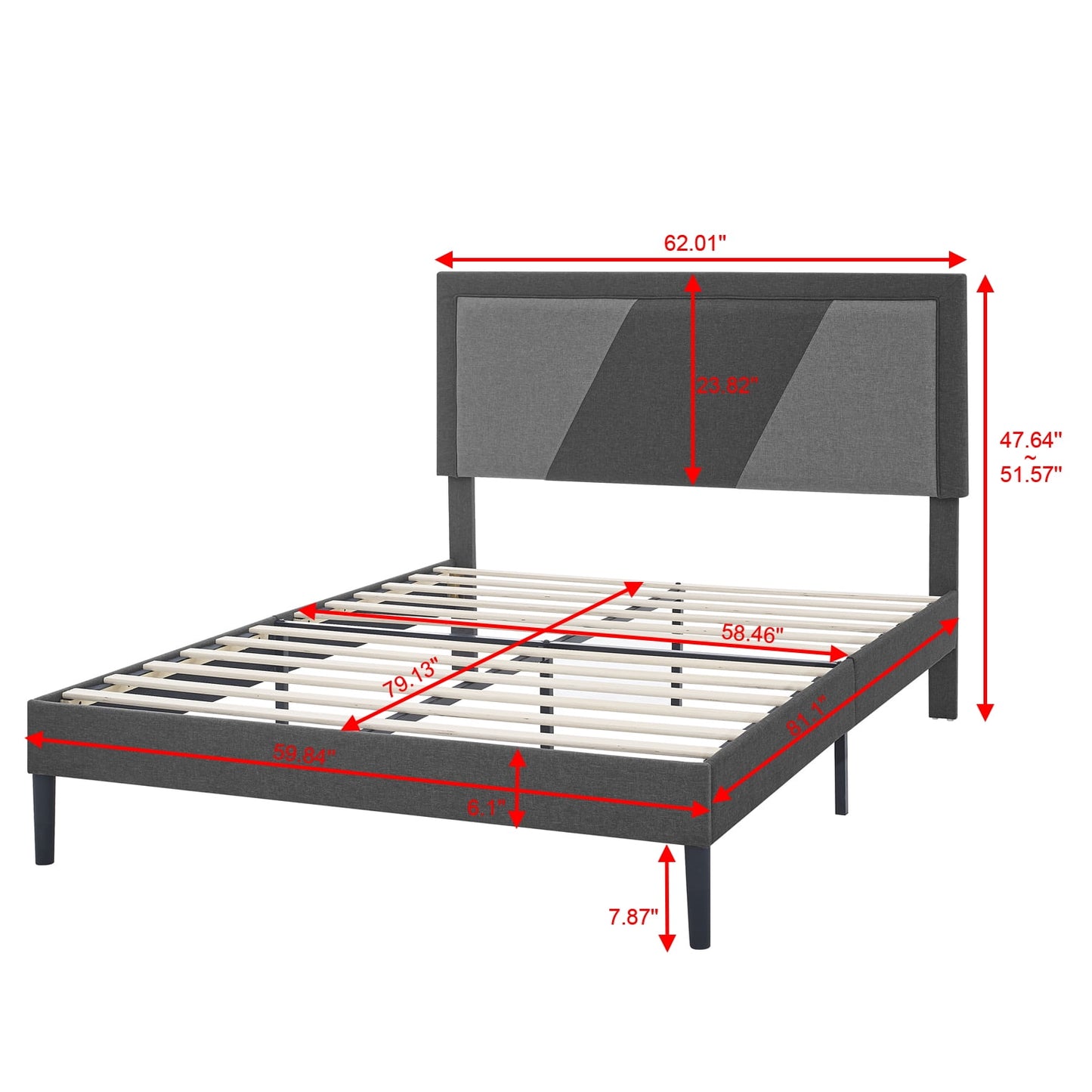 Dranite Solid Wood Bed Frame,Queen Size Bed Frame with Storage Space,Heavy Duty Sturdy Mattress Foundation,Easy Assembly,No Box Spring Needed, Black,Full