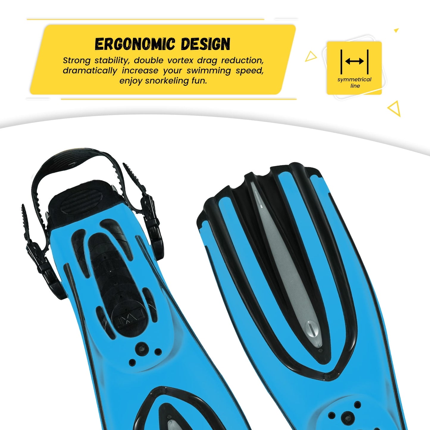 TUDIVING Snorkel Fins, Professional Adjustable Power Open Heel Scuba Diving Fins for Adult Men Women, Blue L/XL