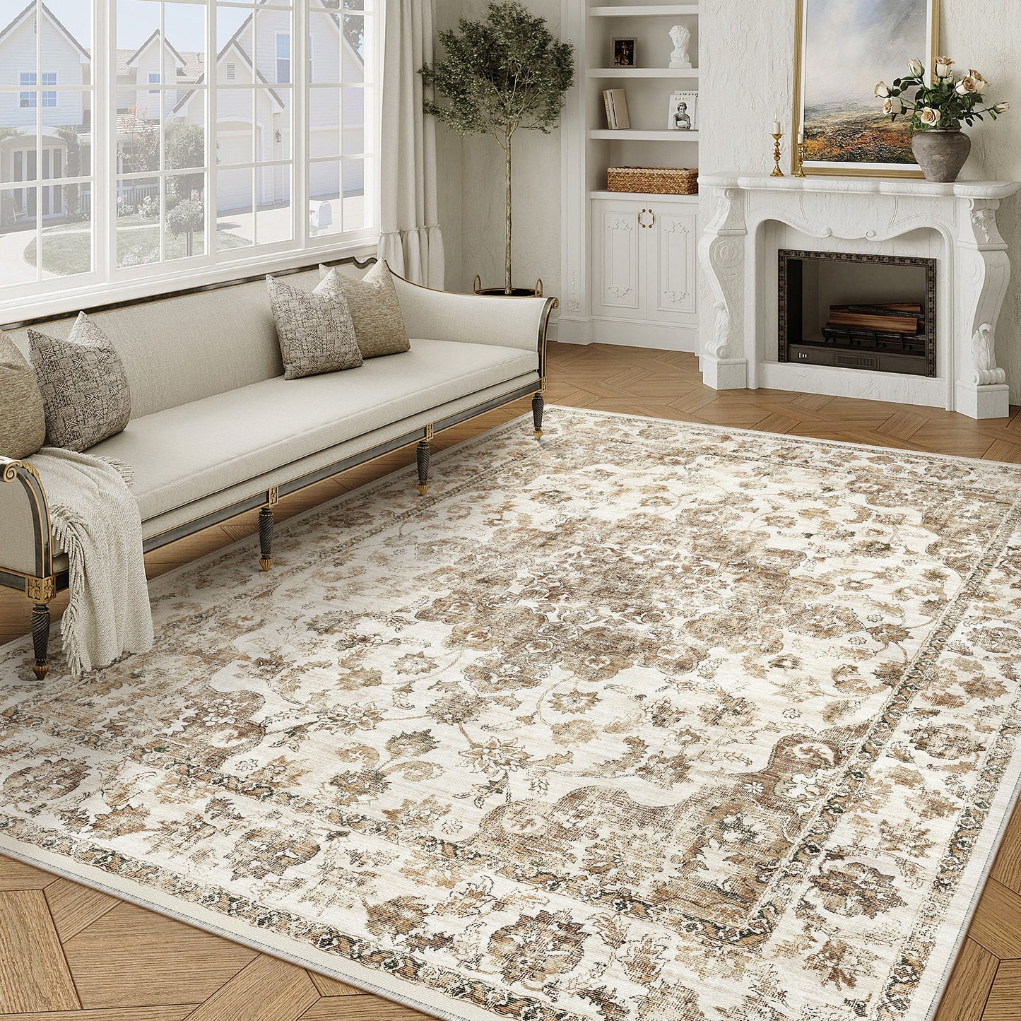 WIPONKEN 8x10 Area Rugs for Living Room Bedroom Dining Room Office Farmhouse, Machine Washable Non Slip Vintage Persia Rug Brown