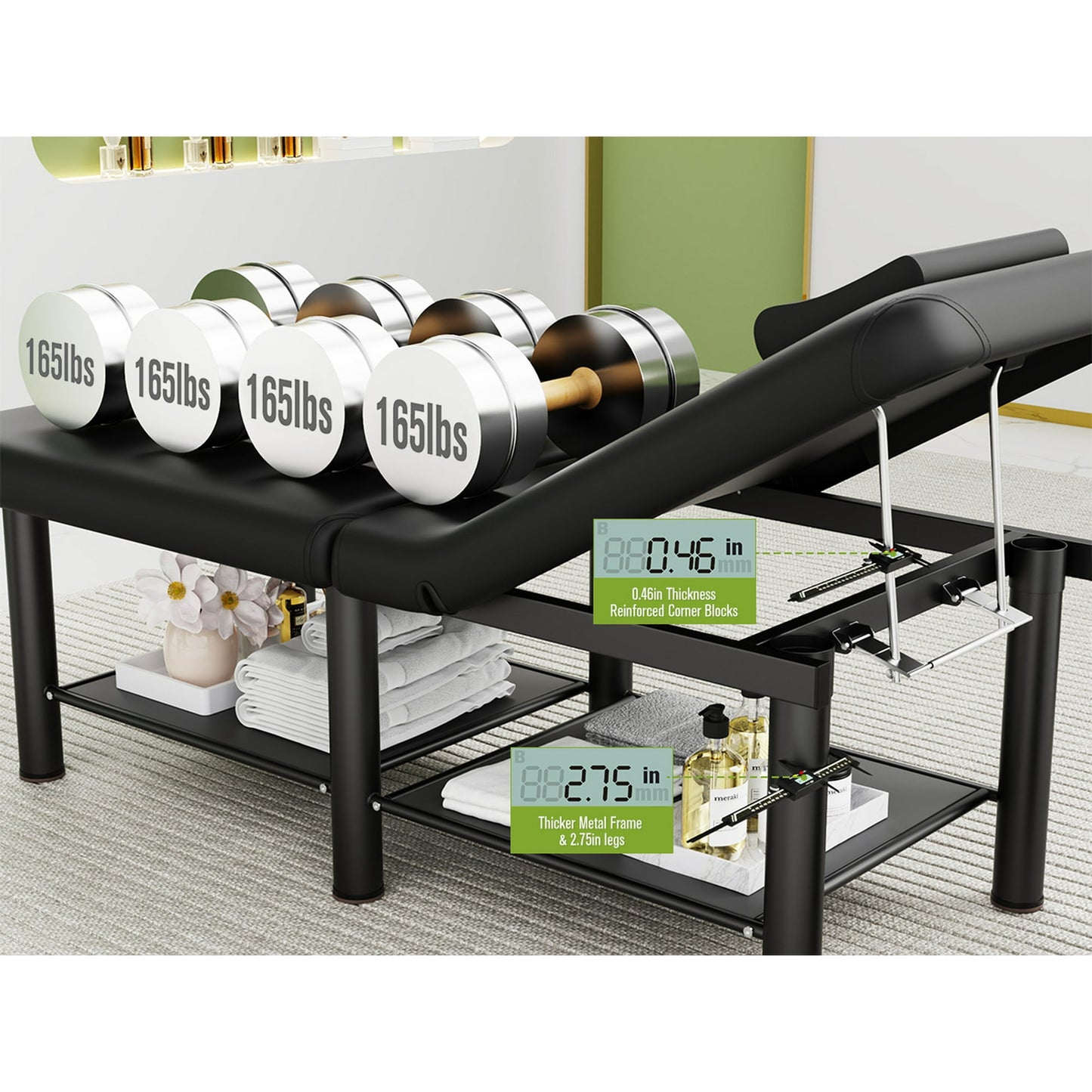 Stationary Massage Table, Holaki 80 Inch Long Heavy Duty Metal Frame Massage Bed with PU Leather, Modern Esthetician Bed for Physical Therapy Spa Tattoo Foot Massage, Black