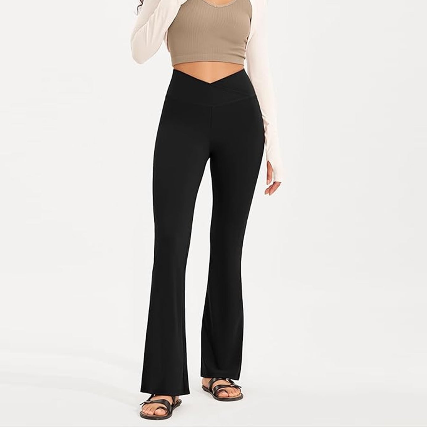 SOMER Women's Leggings Yoga Pants V Crossover High Waisted Flare Leggings Casual Bootleg Workout Pants L