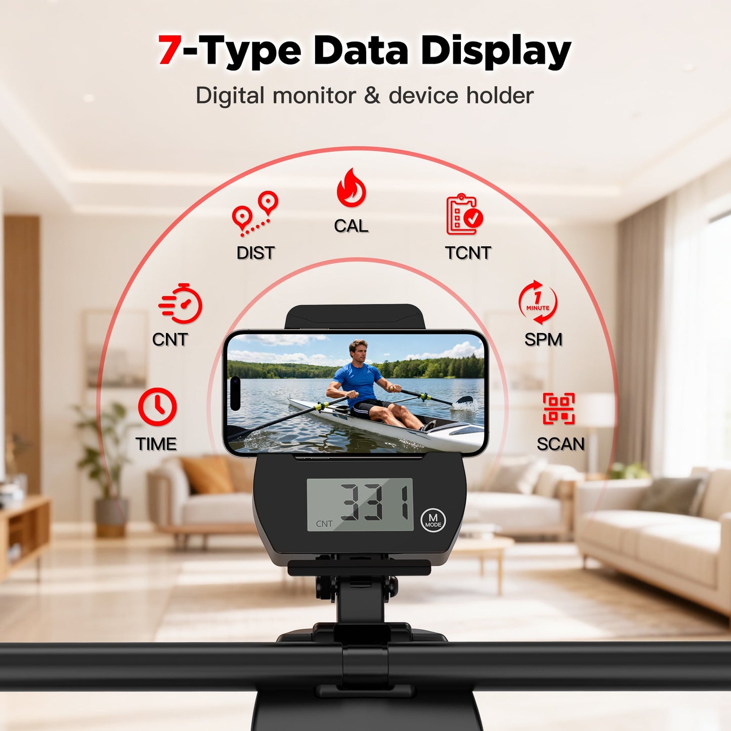 Winfita Rowing Machine for Home, Professional Magnetic Rower Machine Quiet Resistance Dual Slide Rail with Max 350lb Weight Capacity 90% Pre-assembled, Full-Body, Low-Impact Workouts