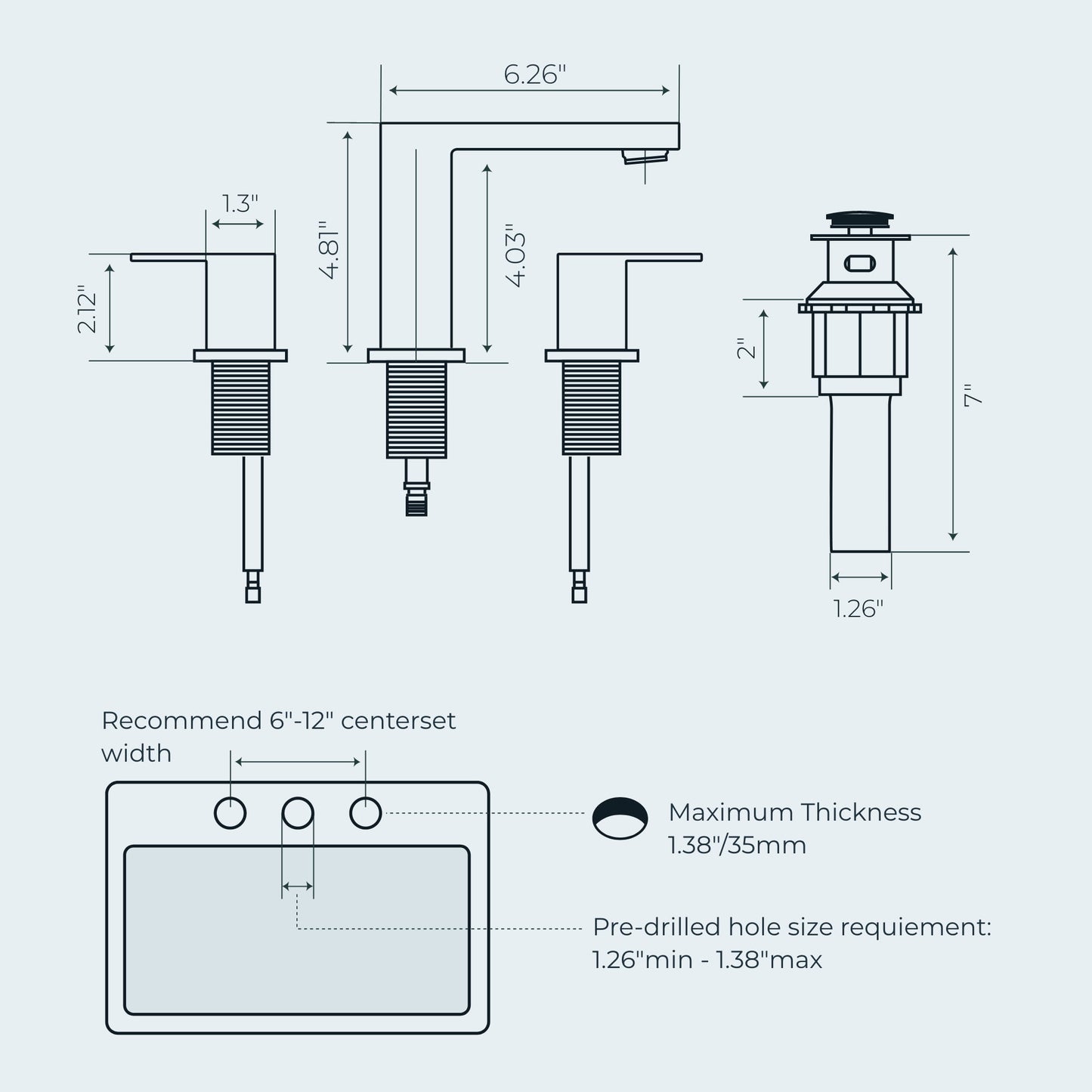 Bathroom Faucets 8 Inch Widespread, Matte Black 3 Hole Sink Faucet with Metal Pop Up Drain, 2 Handle Vanity Faucet, 1.2 GPM Aerator