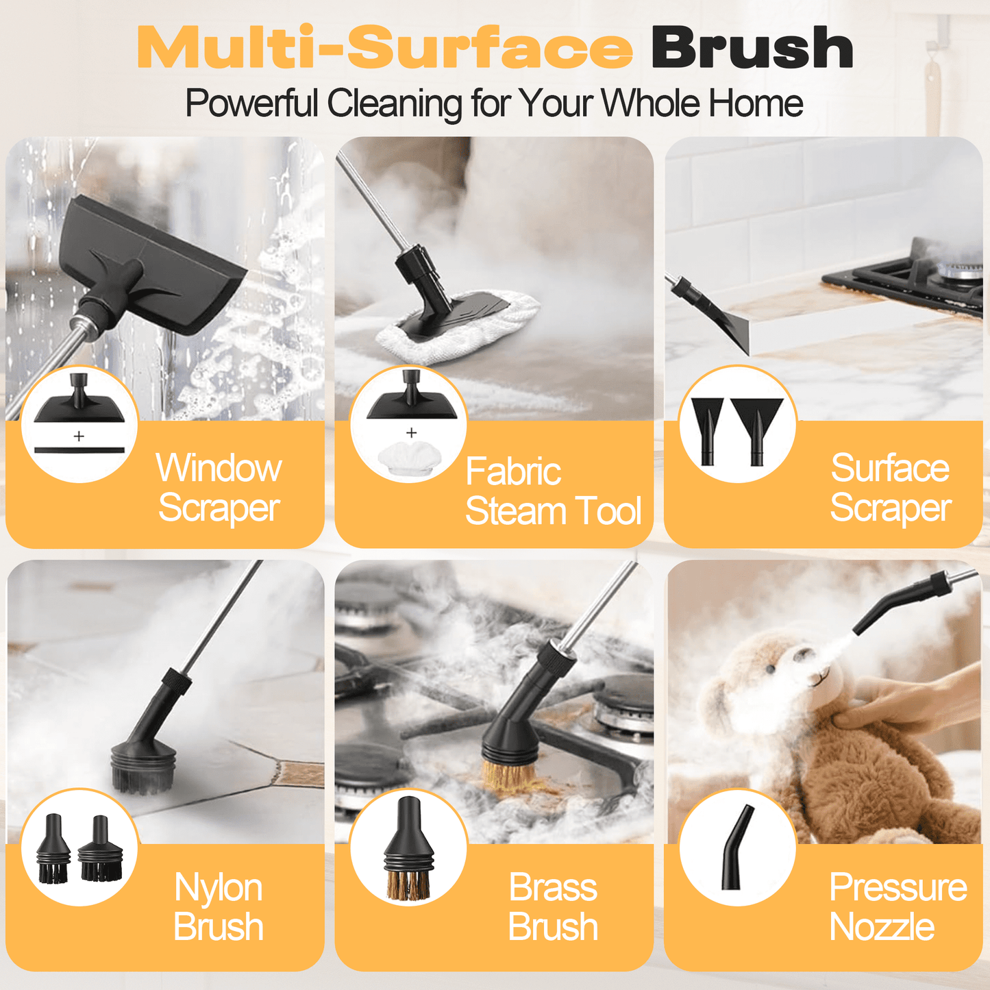 Powerful Steam Cleaner – 15s Heat-Up 2500W Handheld Steamer with 3-Level Adjustable Handle 1.6L Tank & 16 Accessories – Portable Steamer for Home, Car, Grease, Grout, Tile & Upholstery