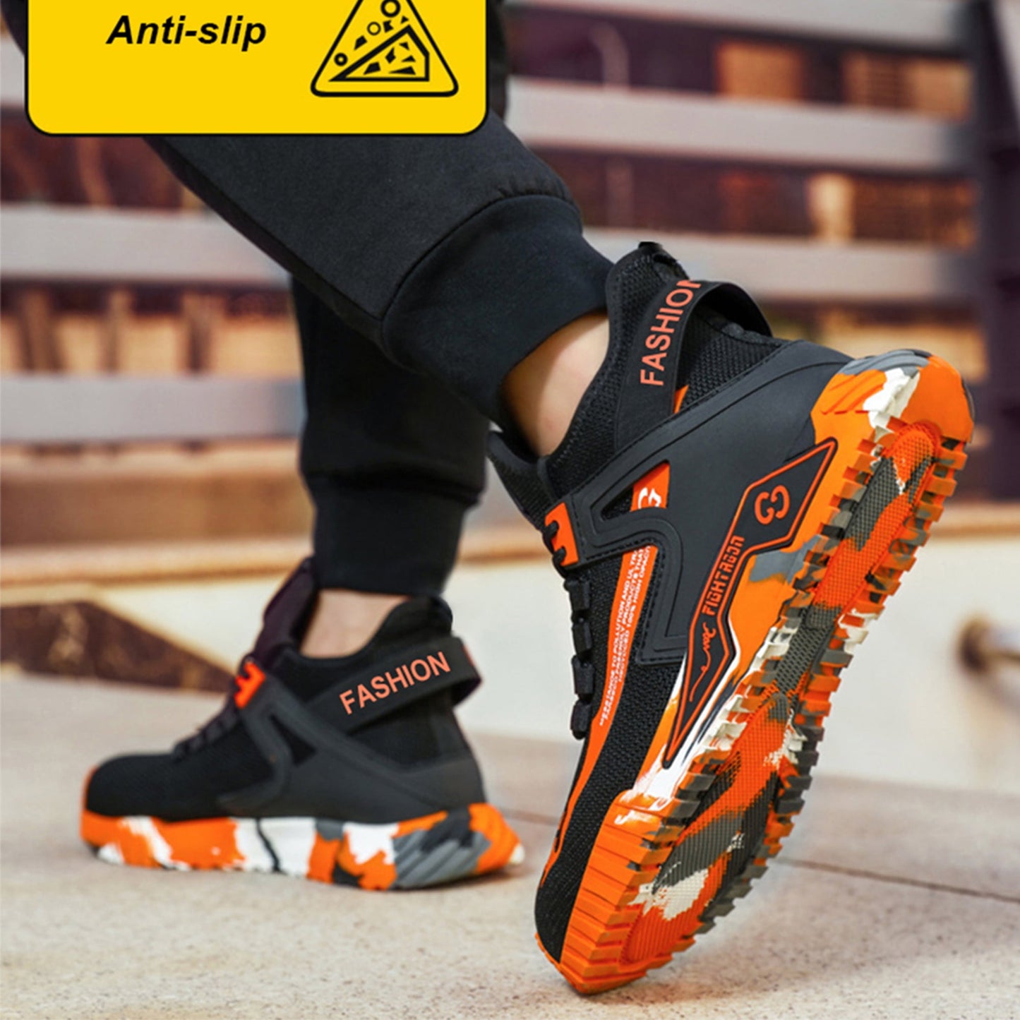 XQJ Outdoor Security Boots Steel Toe Boots For Men Work Safety Shoes Indestructible Slip-Resistant Shoes Stylish Cool Safety Boots Orange