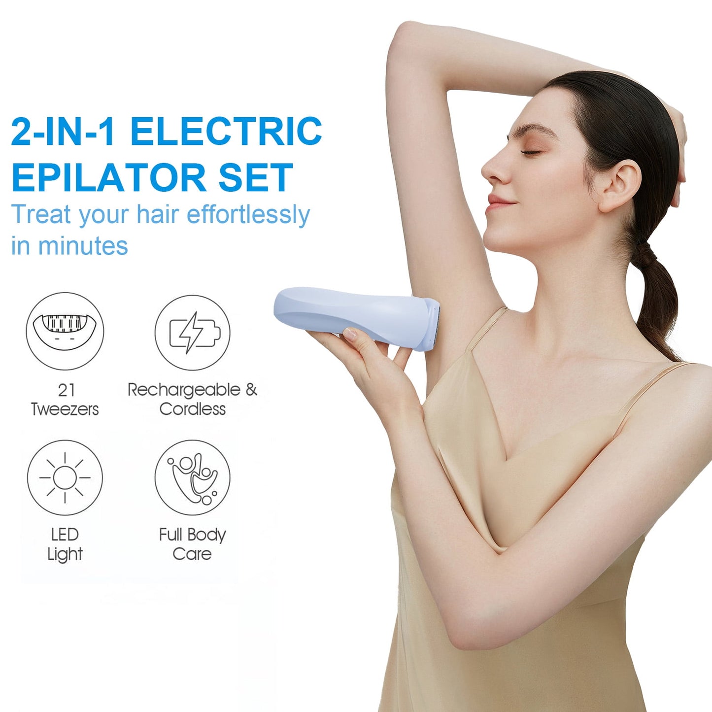 Electric Razor for Women, LAVERNER 2 In 1 Glide Pro 3.0 Painless Shaver Bikini Legs Underarm Public Hairs, Rechargeable Epilator Cordless Wet Dry Use, Blue