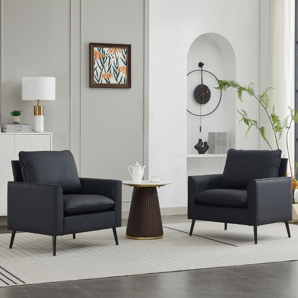 TiramisuBest 2-Piece Leather Armchair Set, Retro Light Luxury Sofa Chairs for Living Room, Black