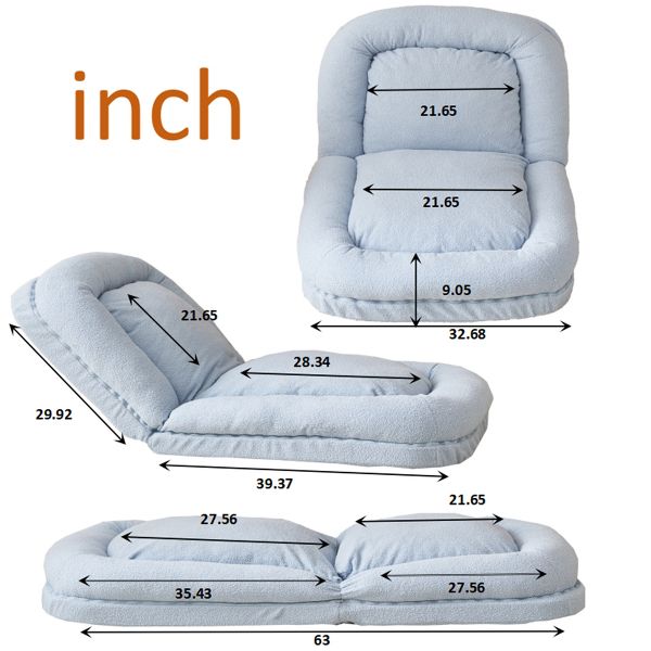 TiramisuBest Blue 3-Fold Convertible Sofa Bed, Space-Saving Metal Frame Sleeper Couch for Bedroom & Office