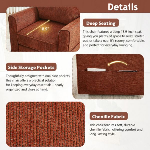 TiramisuBest Red Chenille 360 Swivel Accent Chair, Comfortable Barrel Armchair with Side Pockets for Any Room