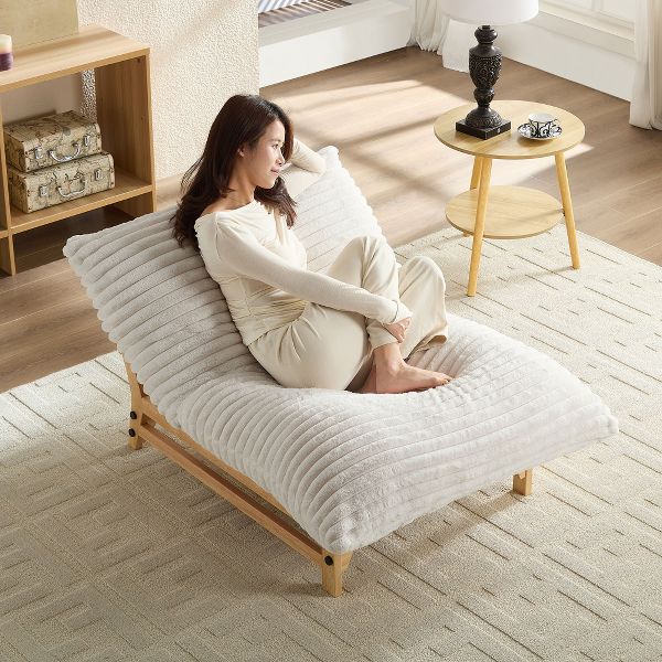 TiramisuBest Off-White Corduroy Lazy Sofa, Modern Armless Single Seat with Backrest for Living Room & Bedroom