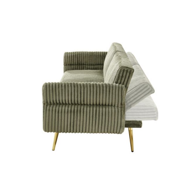 TiramisuBest 79" Corduroy Sofa Bed, Green Foldable Double Couch with Adjustable Armrests for Living Room & Apartments