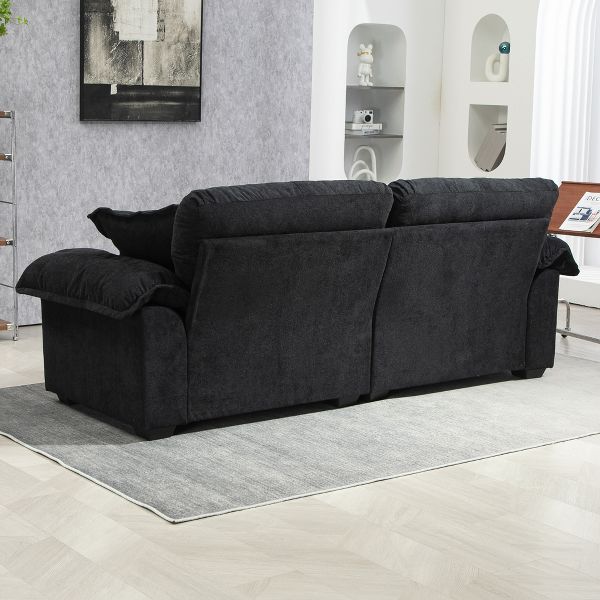 TiramisuBest 84" Modern Black Chenille Loveseat, Deep Cushion Sofa with 2 Pillows for Living Room & Lounge