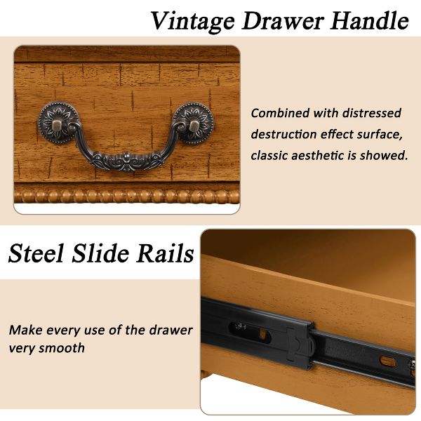 TiramisuBest Rectangular Solid Wood Coffee Table, Vintage Cocktail Table with Storage Drawer for Living Room,Natural