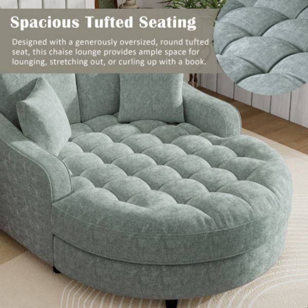 TiramisuBest 55" Modern Green Chenille Chaise Lounge Sofa Bed with Tufted Cushion & Removable Pillows for Living Room