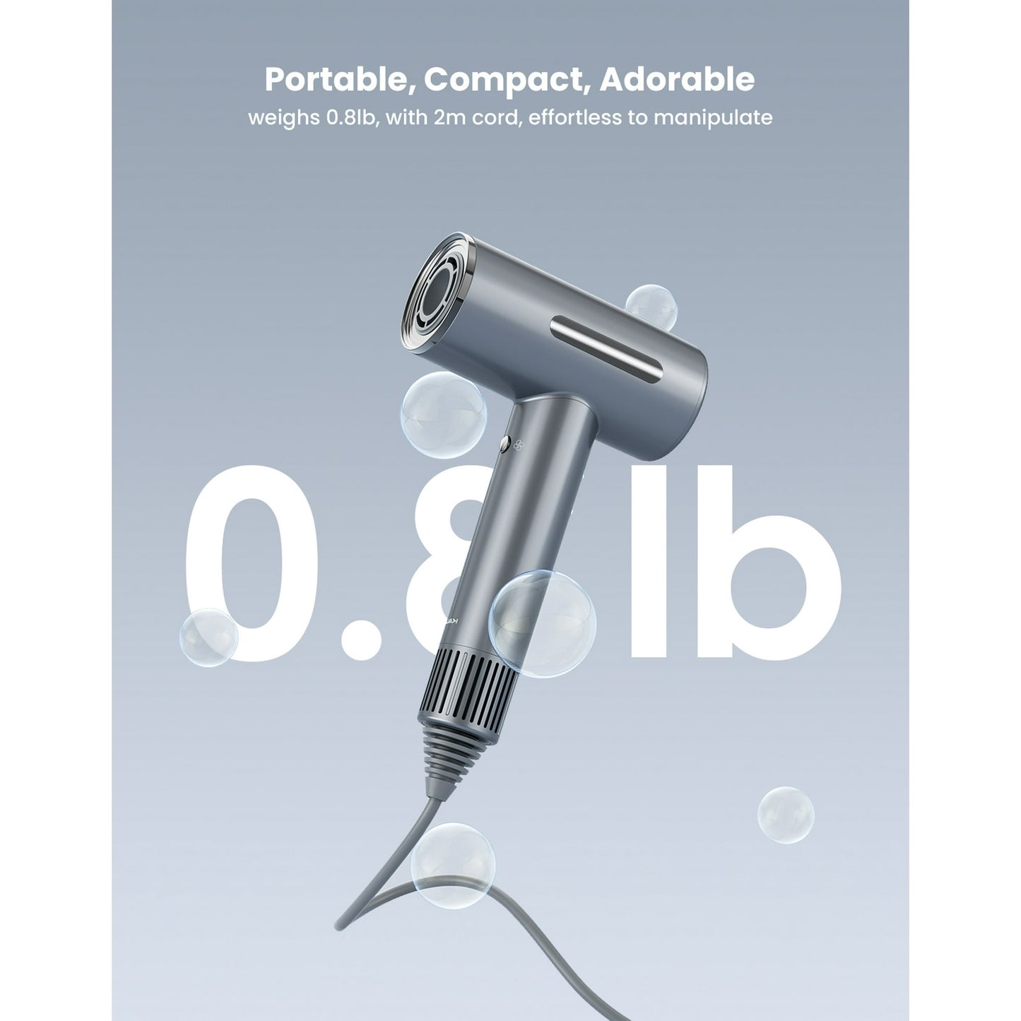 Ionic Hair Dryer, OEIKPFN High Speed Blow Dryer with Diffuser & 110,000 RPM Brushless Motor for Fast Drying, Gray