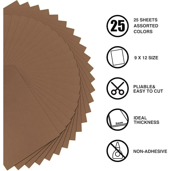 25 Pack 9 x 12 Inch Brown Foam Sheets Crafts, 2mm Thick Halloween Foam Papers Set, for Crafting,DIY,Classroom, Scrapbooking, Birthday Party Card Making