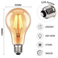 Roomrite LED Vintage Light Bulb, Edison Bulbs 4W (40W Equivalent) A19 Warm Light Bulbs 2400K 300LM E26 Base,Non-Dimmable,Amber Glass - 6 Pack