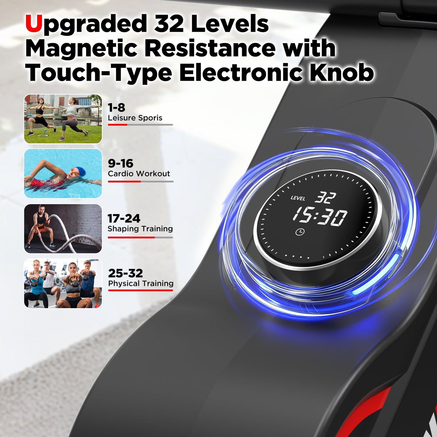 Self-Powered Magnetic Rowing Machine with 32-Level Electromagnetic Resistance, Dual Rail Design, Foldable Quiet Rowing Rower for Home Gym, 42" Inseam Length for Tall Rowers