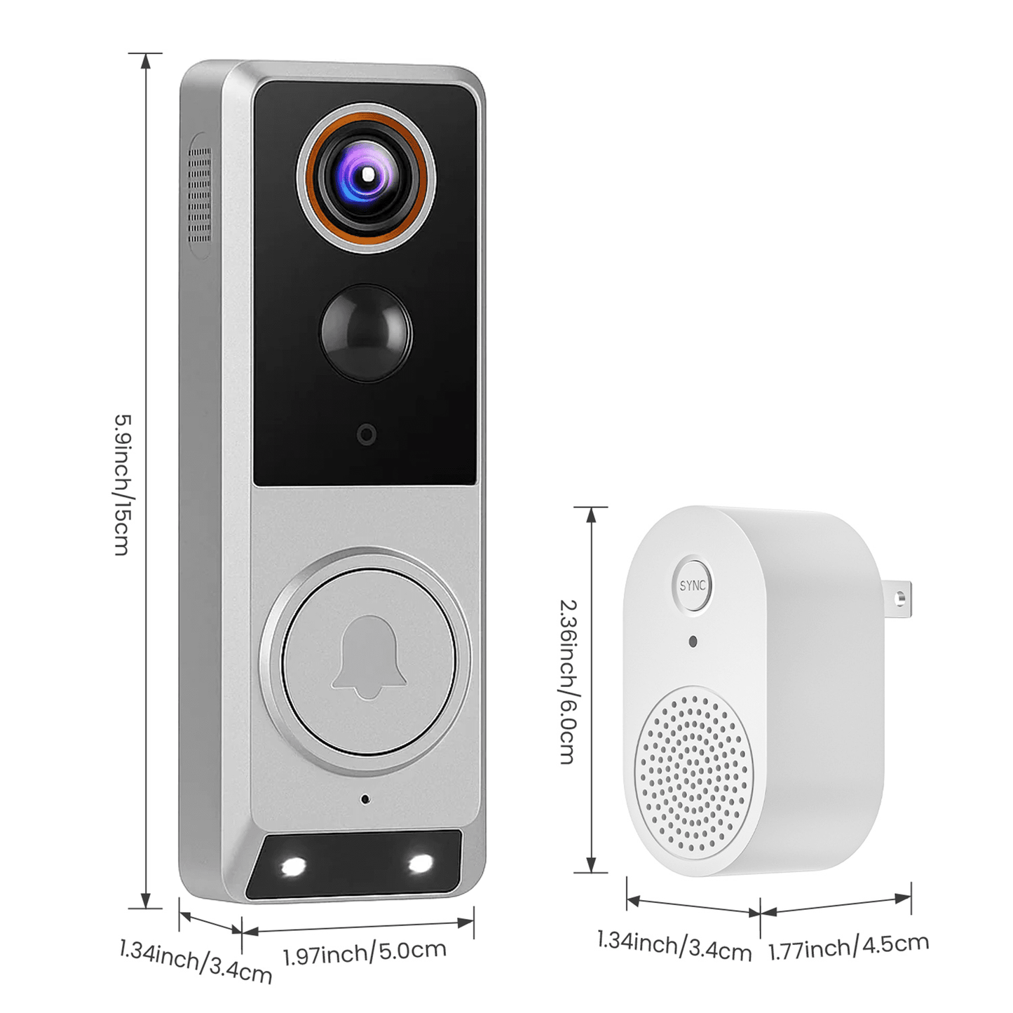 Wireless Wi-Fi Video Doorbell Camera with Two Way Audio, Smart Motion Detection, Night Vision and Cloud Storage, 2.4G Wi-Fi only