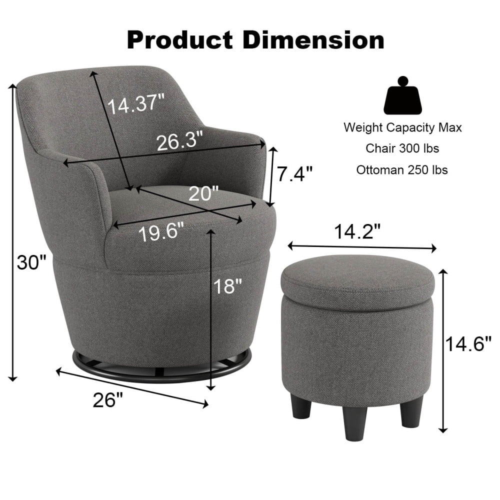 360°Swivel Accent Chair with Ottoman, Lounge Sofa with Nail Trim, Living Room Chairs, Bedroom Chair, Vanity Chair