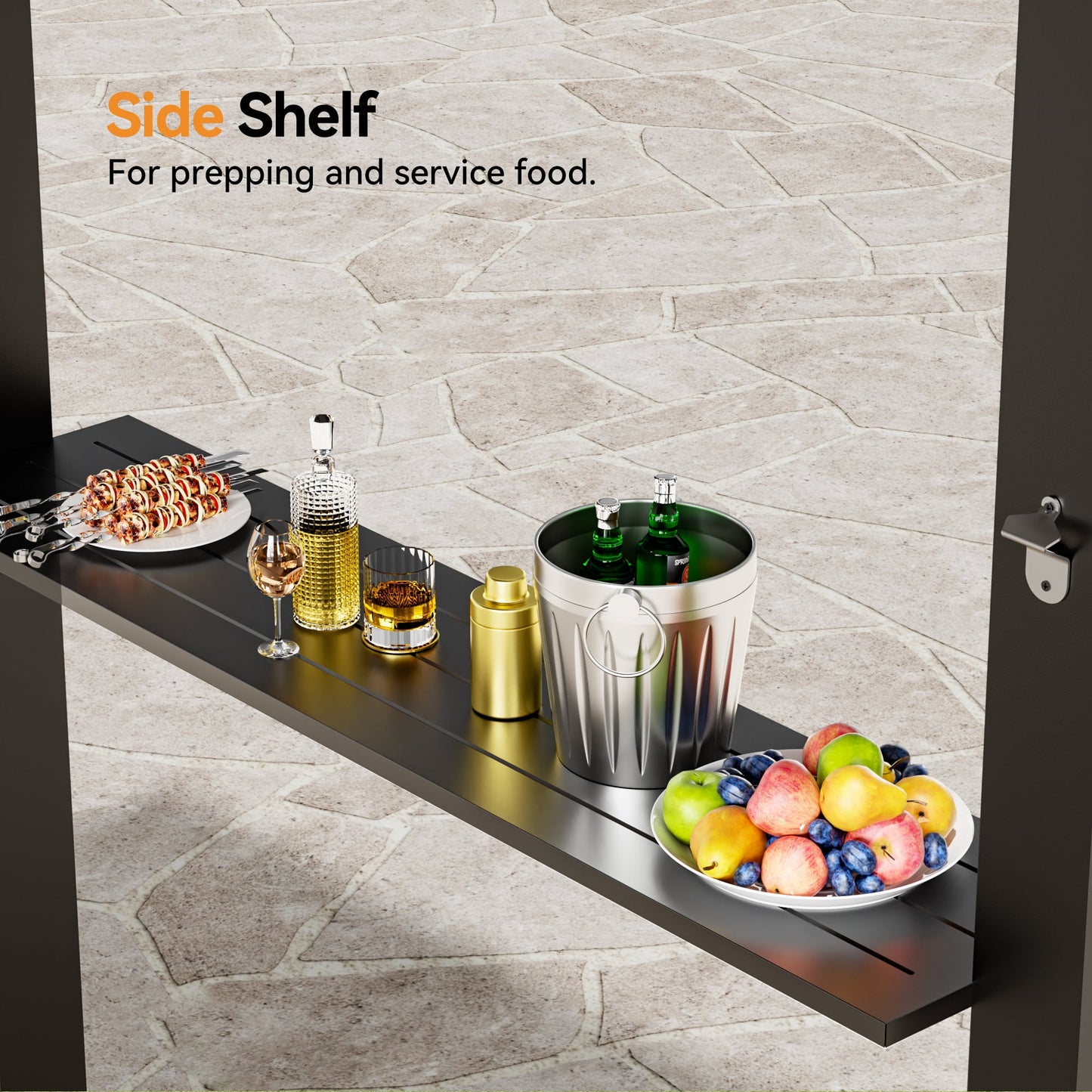 FONA Hardtop Grill Gazebo 6'x12'with Side Shelf, Outdoor Gazebo with Bottle Opener & Hooks, Grill Canopy with Sturdy Rustproof Design for Backyard, Garden, Patio,Black