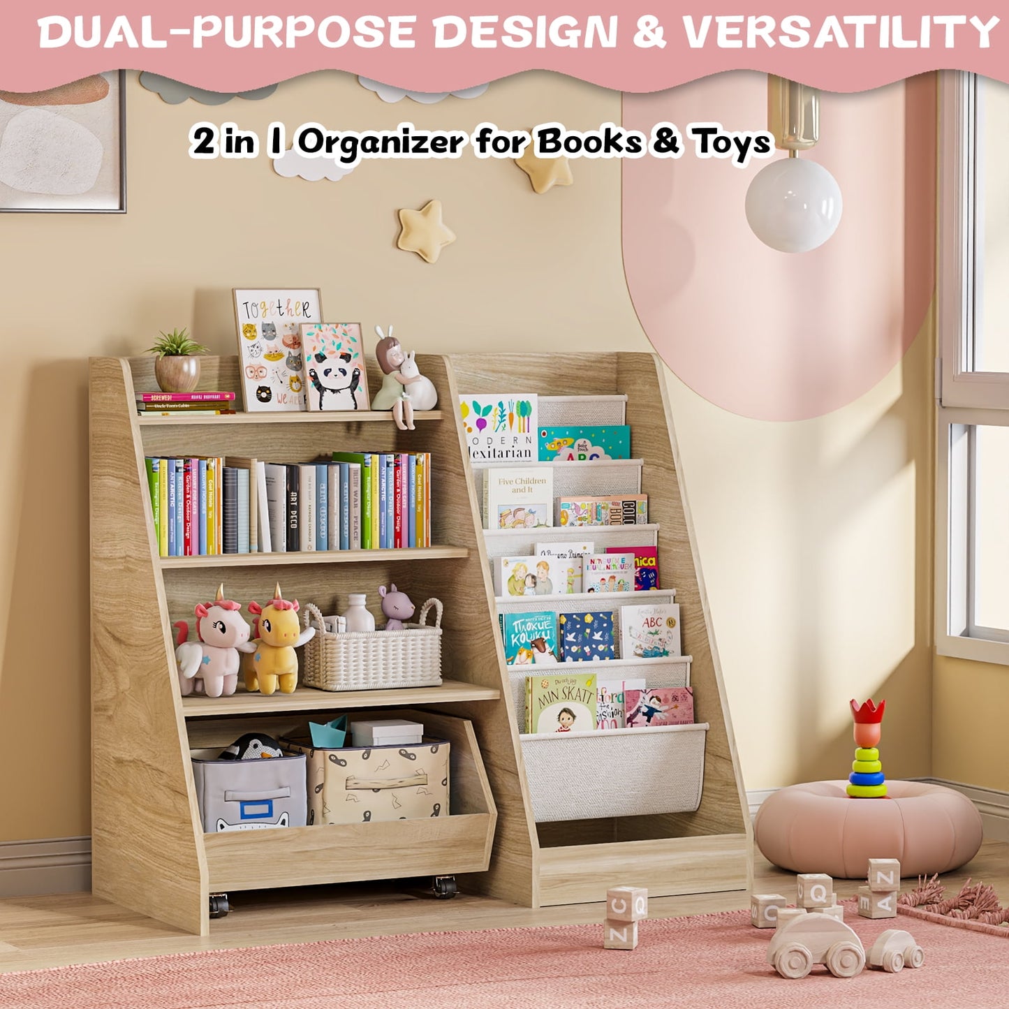 Bel Ark 4-Tier Kids Bookshelf and Toy Storage, Book Shelf for Kids Rooms, Wooden bookcase for Toddler Children Baby in Nursery Playroom Living Room - Idea Gifts for Boys and Girls (Oak)