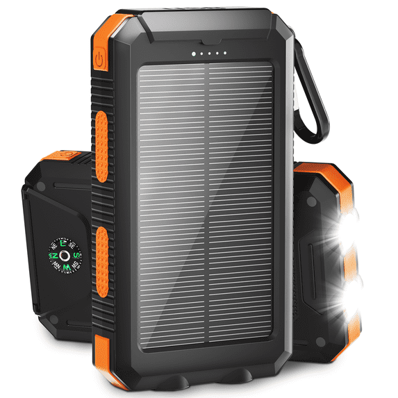 Solpowben 20000mAh Solar Power Bank Compatitble for iphone Portable Solar Power Bank with Dual 5V USB Ports 2 Flashlight Compass Battery Pack for Outdoor Camping Hiking(Orange)