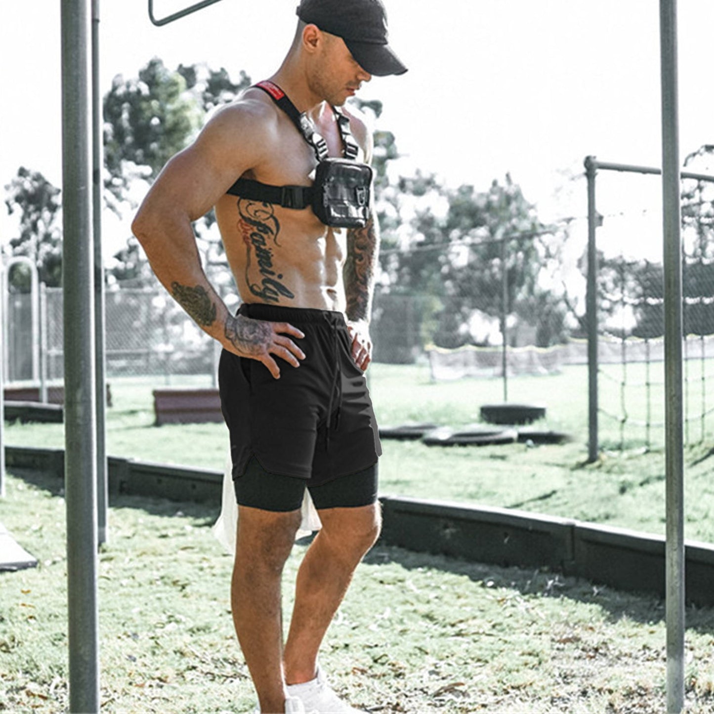 Puztloy Men's 2 in 1 Running Shorts Workout Athletic Training Gym Outdoor Sports Shorts