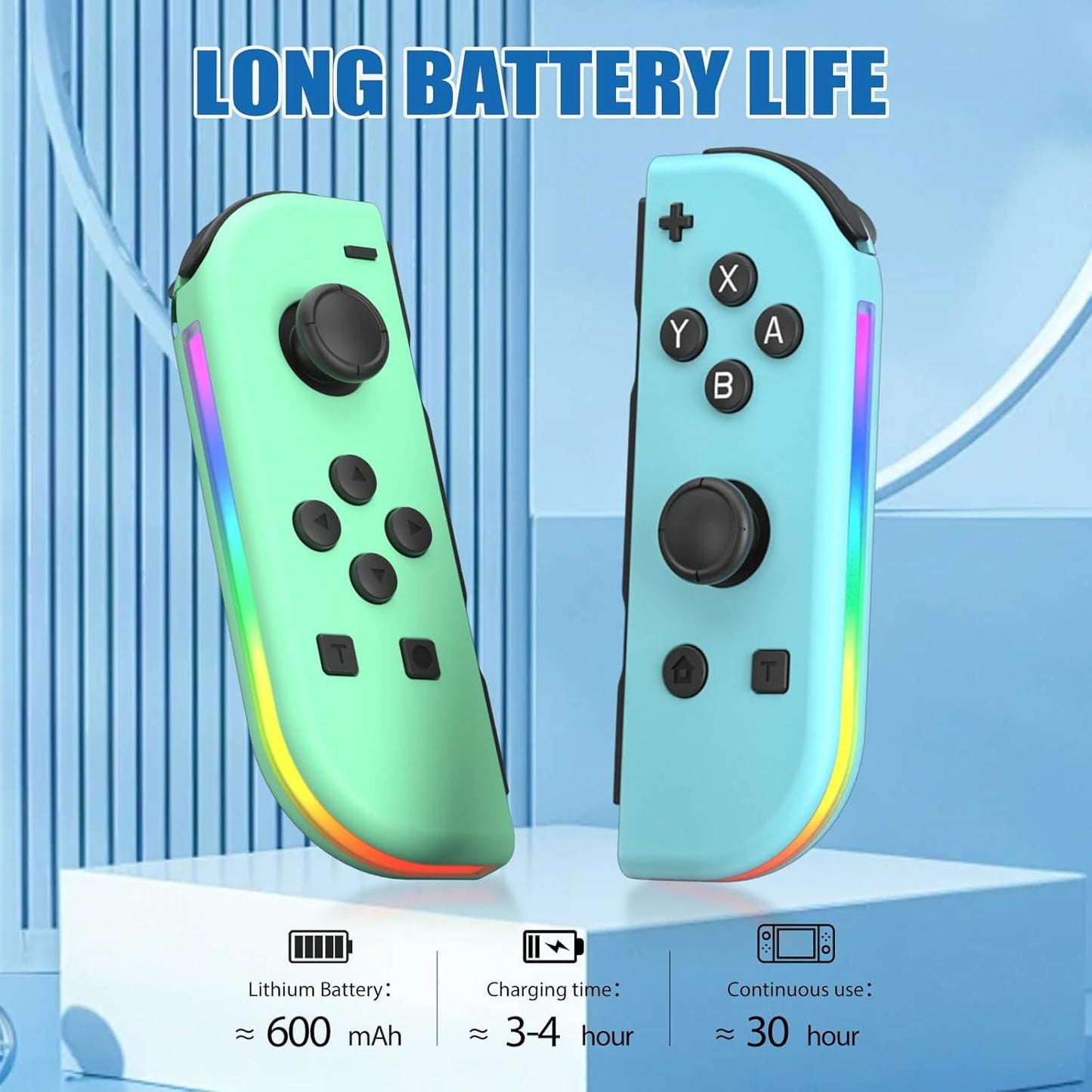 Replacement for Nintendo Switch Controller,Wireless controllers Compatible with Switch/Oled/Lite, Support Dual Vibration/Wake-up/Motion Control/RGB Lights,Green/Blue