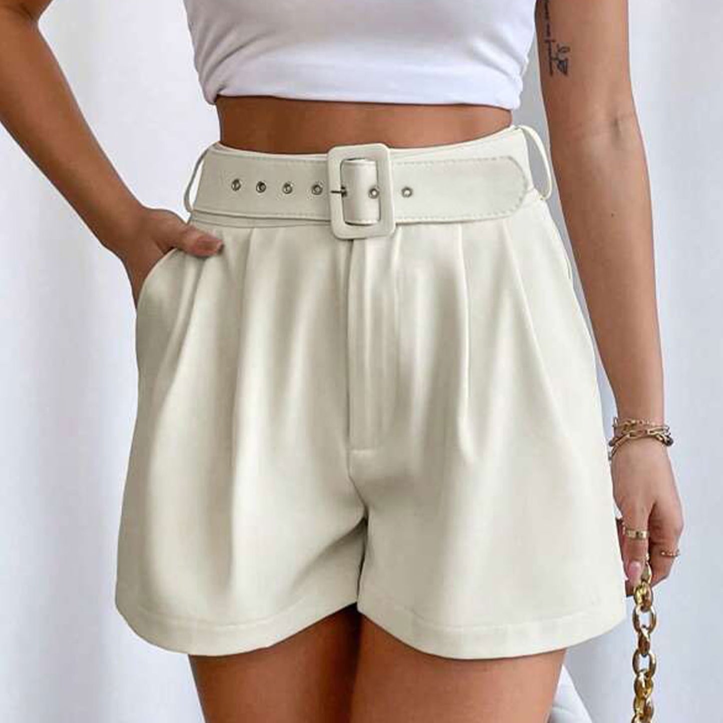 SOMER Womens Shorts Casual High Waist Dressy Shorts Summer Loose Wide Leg Shorts with Belt