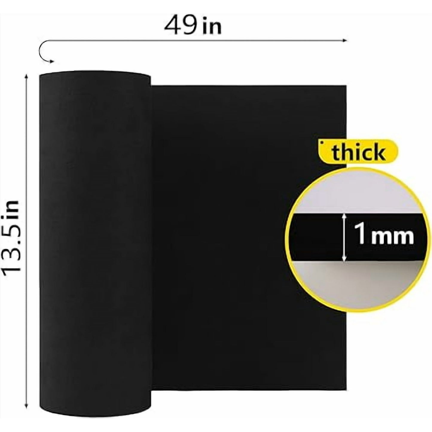 Black EVA Foam Sheets(1-10mm Thk), 1mm Craft Foam for Cosplay Supplies, 49"x13.5" with High Density 86kg/m3 Foam Roll for Art/Halloween Costume/DIY Project