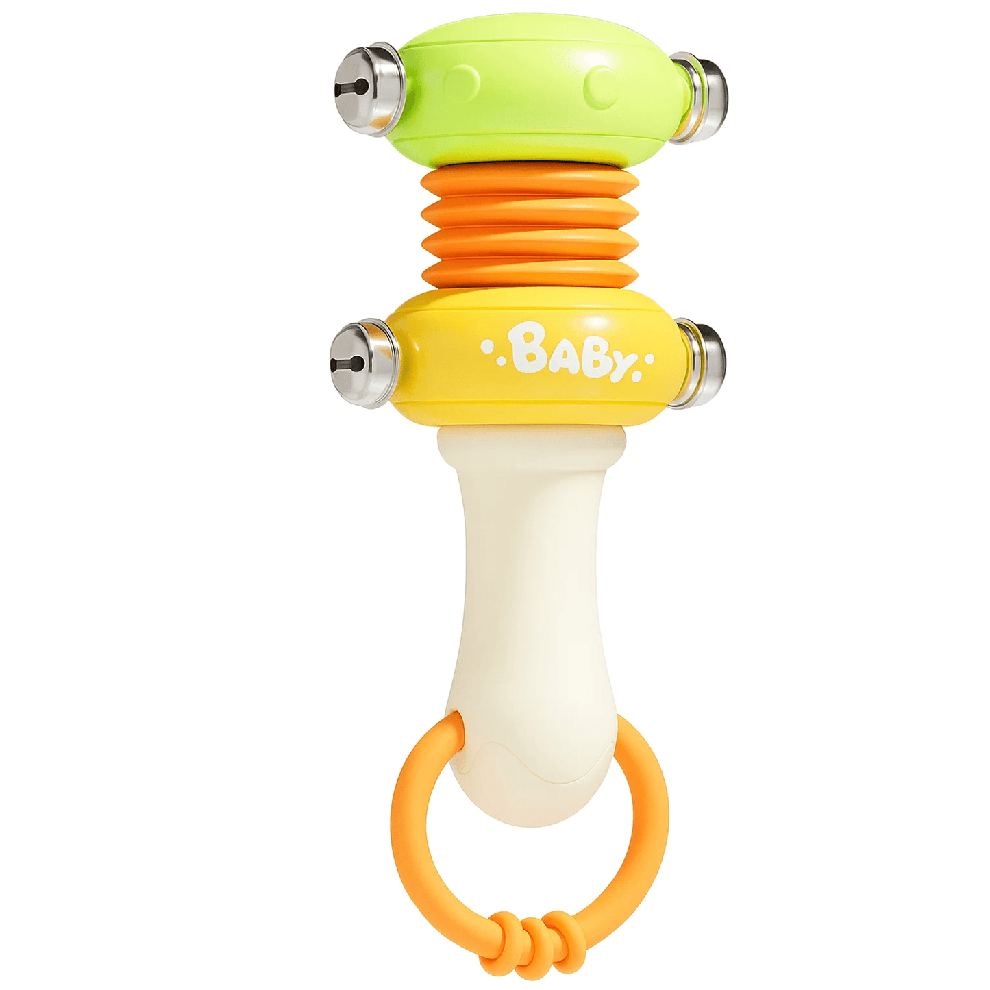 Baby Rattle Toy, Baby Handbell Toy for 6+ Months, Handheld Shaker with Gentle Sounds, Early Learning Sensory Play, Green & Yellow