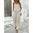 Women's Two-Piece Lounge Set Summer Travel Beach Vacation Suits Solid Sleeveless Cami Top High Waist Wide Leg Pants Casual Leisure Suit Outfit Beige