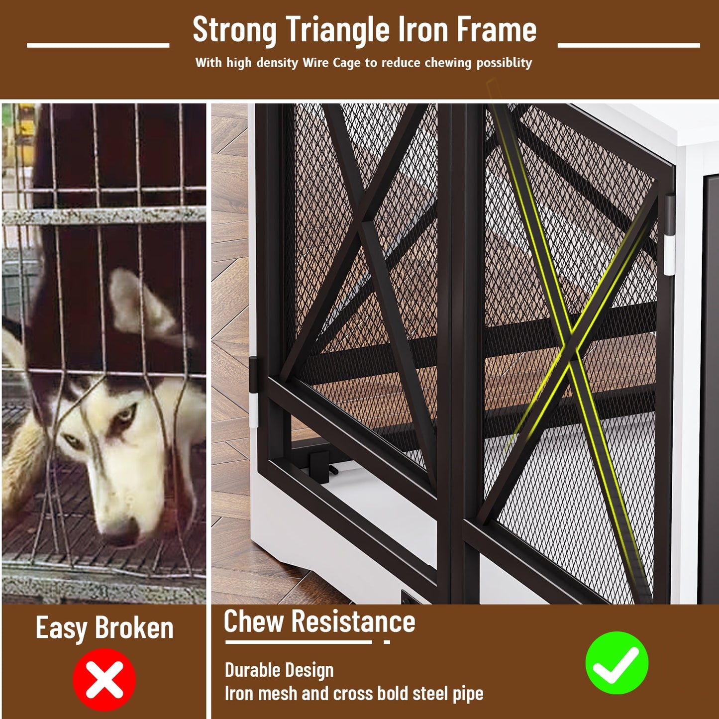 48 inch Extra Large Dog Crate Furniture,Double Door Indoor Kennel,End Side Table Wooden Dog Crates,Anti-Chew Anti-Escape, White