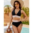 Women High Waisted Bikini Sets Tummy Control Swimsuits Color Block 2 Piece Drawstring Bathing Suit