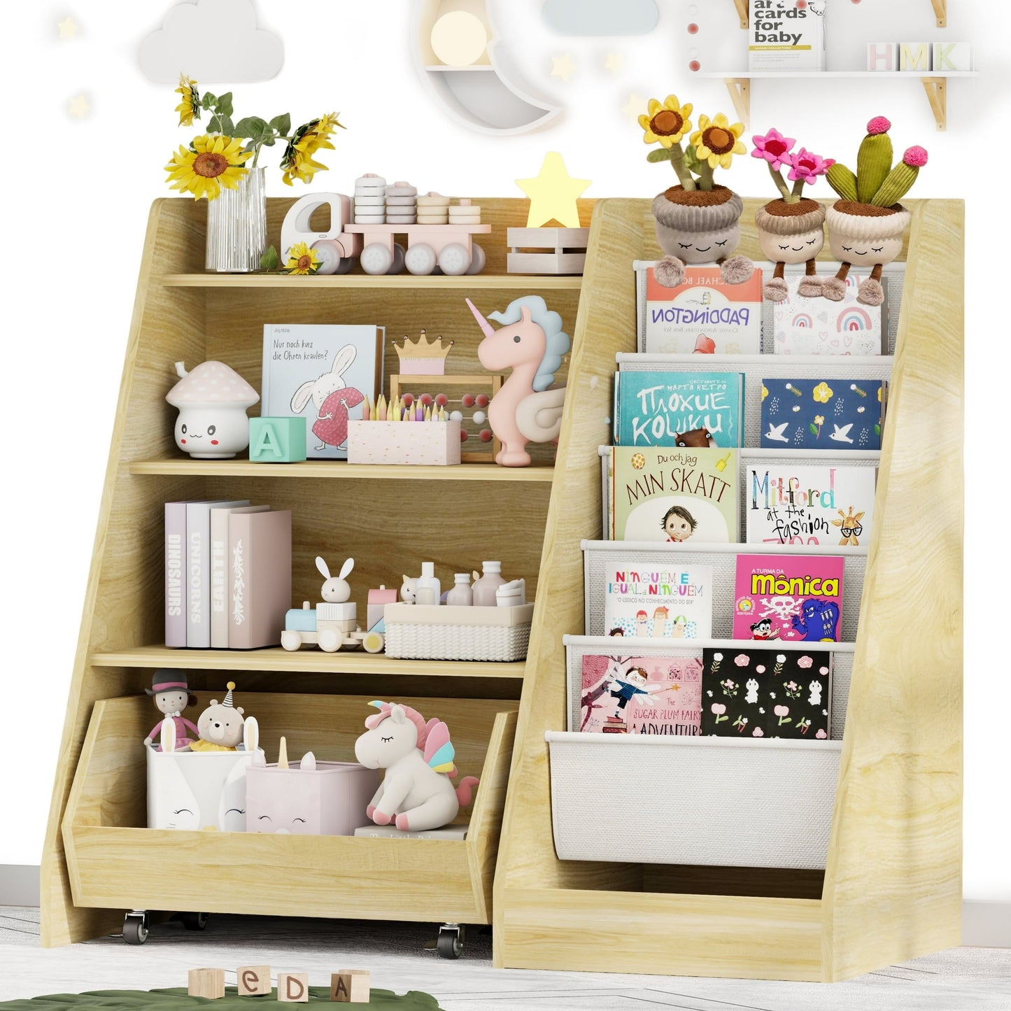 Bel Ark 4-Tier Kids Bookshelf and Toy Storage, Book Shelf for Kids Rooms, Wooden bookcase for Toddler Children Baby in Nursery Playroom Living Room - Idea Gifts for Boys and Girls (Oak)